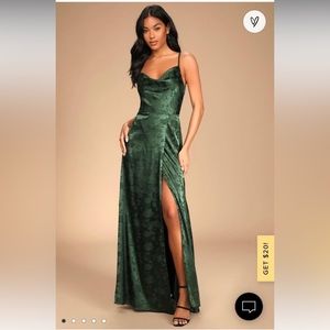 Lulu’s Simply Dreamy Emerald Green Satin Floral Jacquard Maxi Dress
